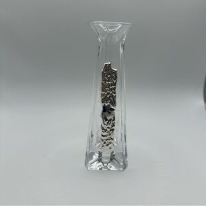 VTG. Art Nouveau Style Handmade Clear Glass Bud Vase with Silver Overlay